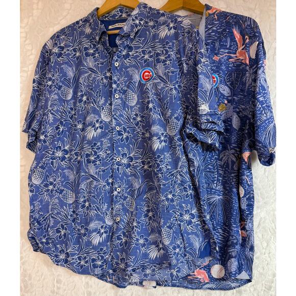 Cubs MLB x Tommy Bahama Lot of 2 Blue Tropical Baseball Button Down Shirts XXL - Picture 1 of 16